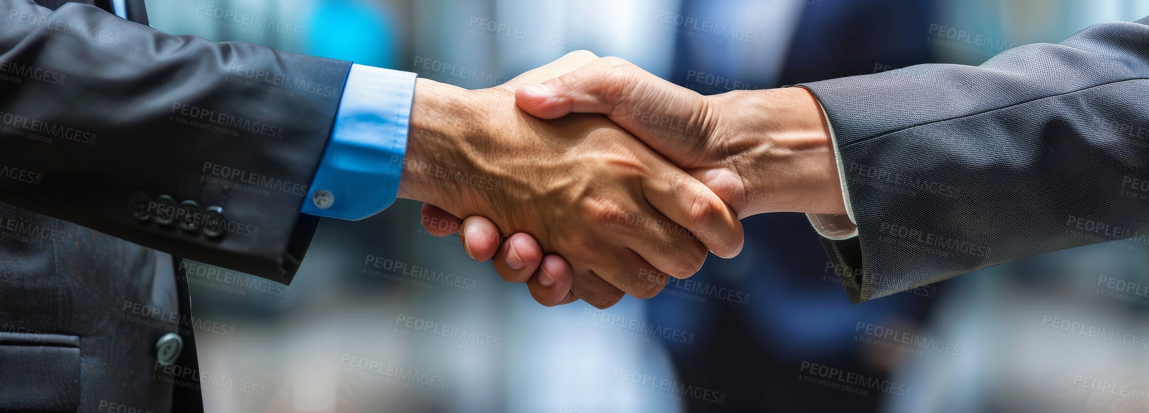 Buy stock photo Handshake, office and thank you for business, people and networking of deal, startup and banner for project. Partnership, collaboration and agreement of employee, client and teamwork for negotiation