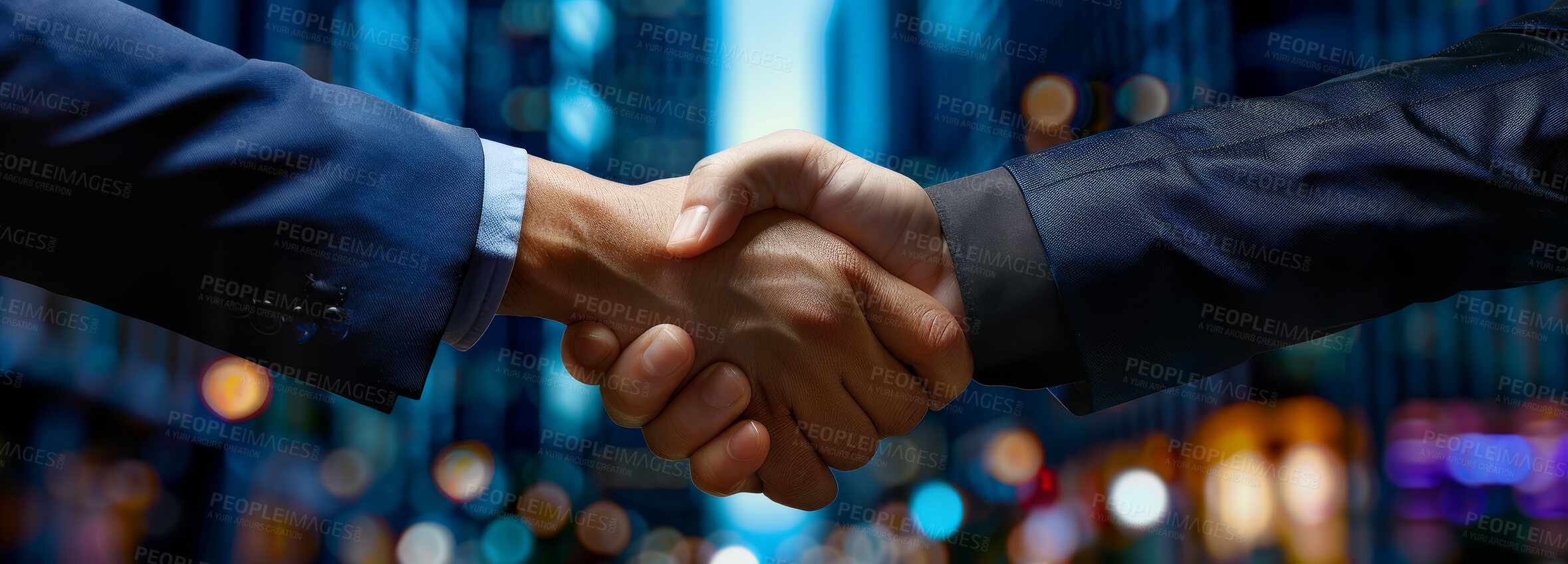 Buy stock photo Handshake, city and thank you for business, people and networking of deal, bokeh and meeting for project. Partnership, banner and agreement of employee, collaboration and teamwork for negotiation