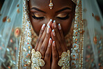 Faith, hands and Muslim woman praying at mosque closeup for culture, tradition or belief in Allah. Hope, Islam or worship with prayer of Arab person to god at temple for miracle, praise or trust