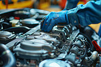 Engineer, hand and maintenance for engine, repair and service for car problem or vehicle inspection. Mechanic, workshop and machine for auto diagnostic, fixing and tuning for professional transport