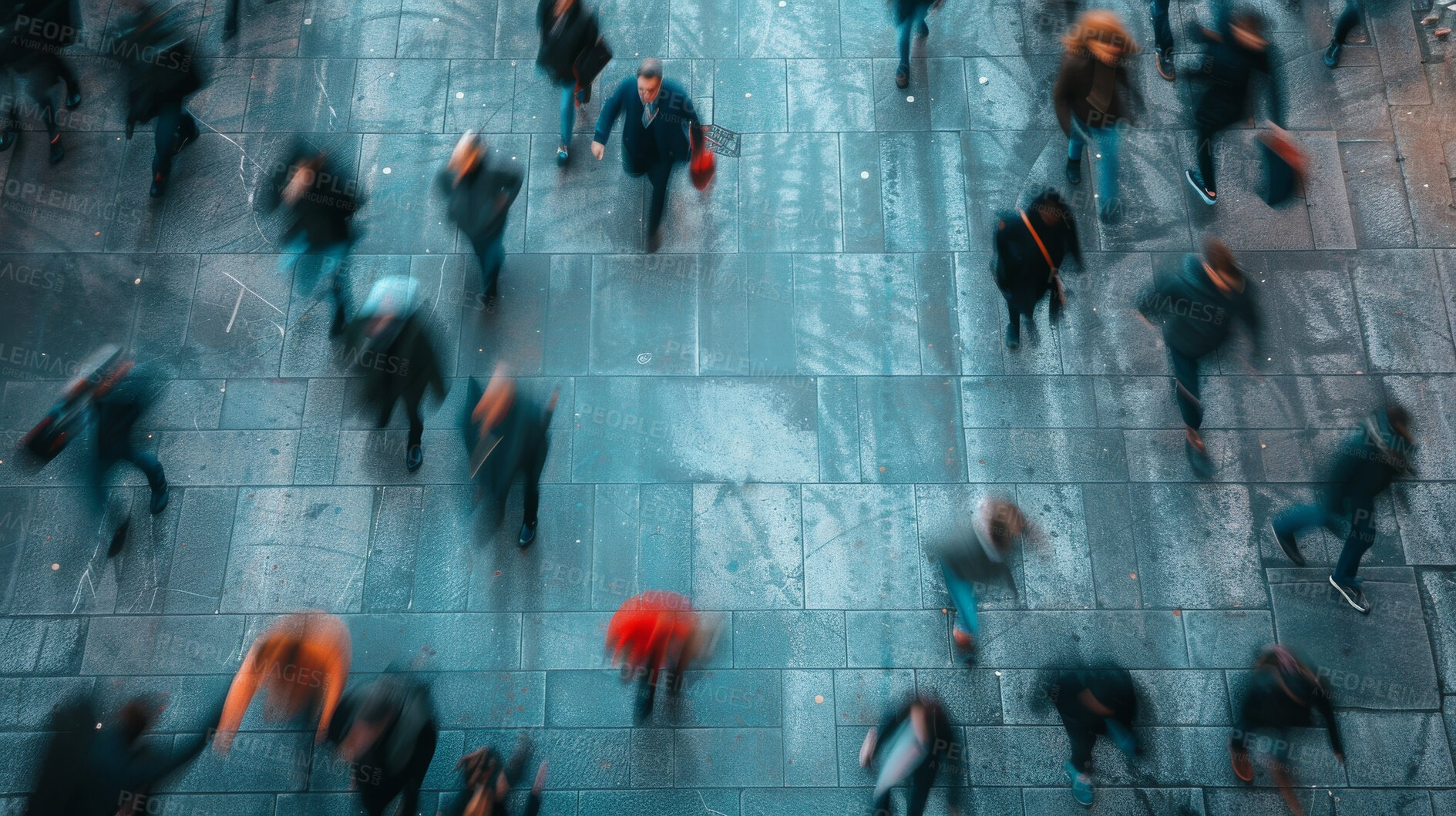 Buy stock photo Busy, motion blur and business people in town for walking to work in rush hour at subway. Travel, speed and group of employees outdoor in urban city for commute at train station for public transport
