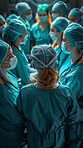 People, surgery and medical teamwork in theatre for healthcare emergency, ppe or anesthesiologist. Doctor, operating room and nurse support with life insurance or procedure, collaboration or hospital