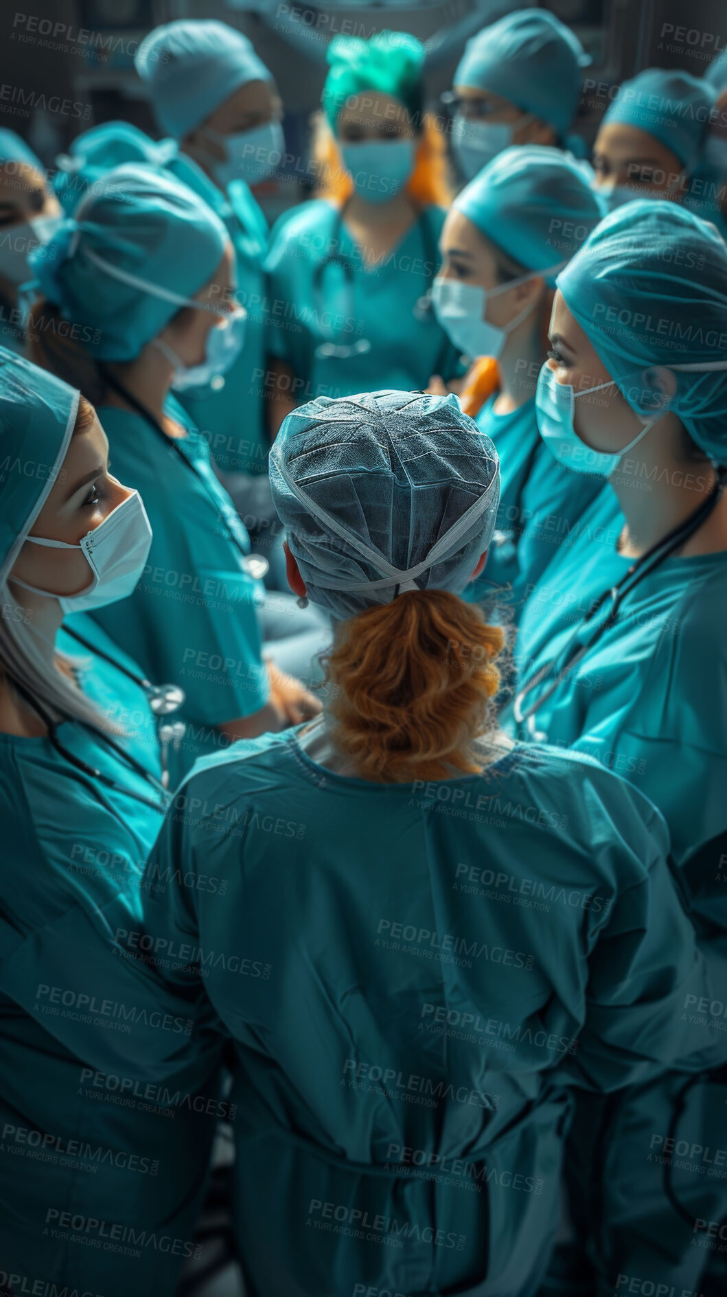 Buy stock photo People, surgery and medical teamwork in theatre for healthcare emergency, ppe or anesthesiologist. Doctor, operating room and nurse support with life insurance or procedure, collaboration or hospital