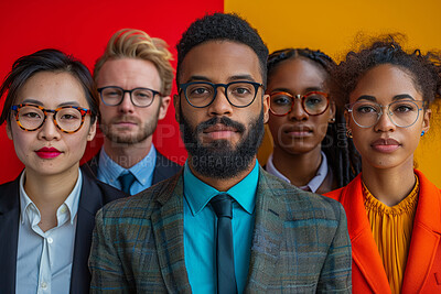 Business, people and proud in studio with leader, employee and diversity for corporate workplace in portrait. Together, teamwork and proud individuality, professional career and solidarity or support