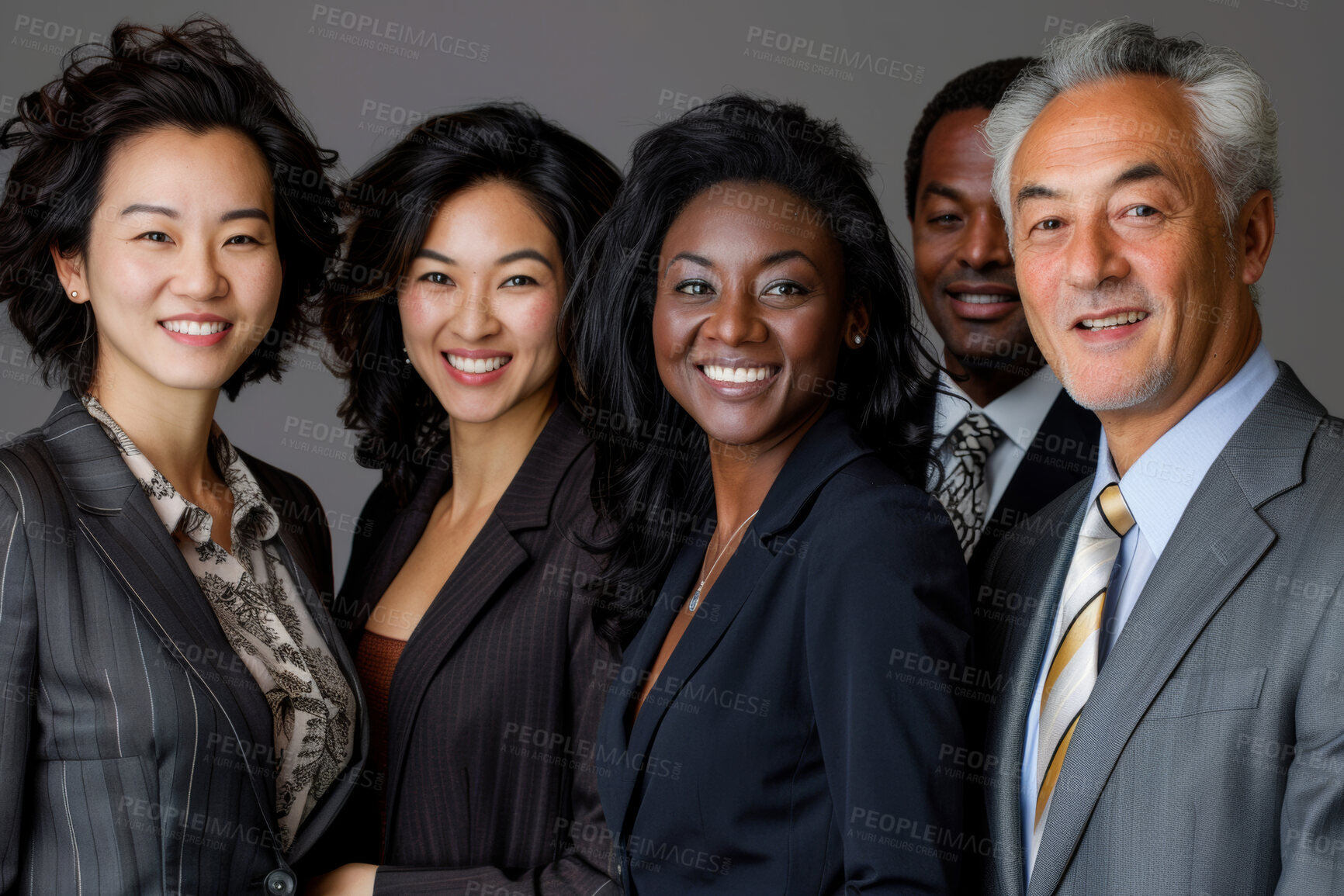 Buy stock photo Portrait, business people and teamwork with support, group and lawyer with synergy, smile and legal aid company. Face, men or women with manager, attorney and staff with cooperation and diversity