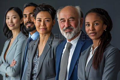 Portrait, business people and teamwork with diversity, leader and lawyer with synergy, manager and legal aid company. Face, men and women with cooperation, attorney and support with collaboration