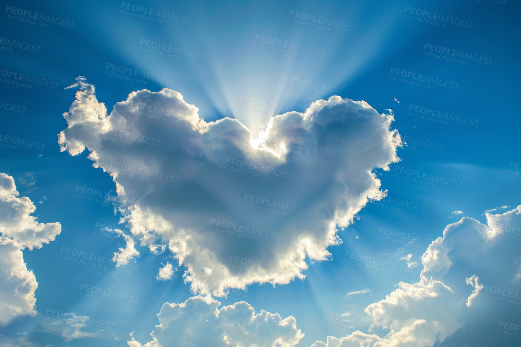 Buy stock photo Clouds, heaven and sky with heart of God in belief, faith or spiritual religion harmony. Abstract, background and wallpaper with cloudy sign, symbol or weather for peace, praise or worship icon