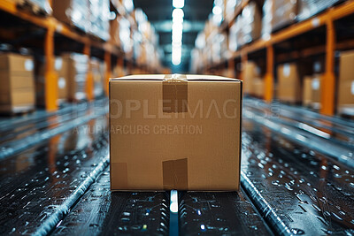 Warehouse, box and product for manufacturing or distribution, delivery for supplier. Logistics, employee and with parcel or packaging in storehouse, wholesale and factory for shipping or cargo