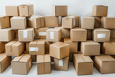 Cardboard boxes, warehouse and package for logistics distribution for freight business delivery. Supplier, parcel and ecommerce product order in storehouse, wholesale and factory for cargo industry.