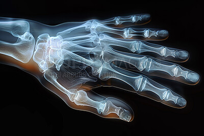 Xray, anatomy and hand with arthritis on film, body pain and skeleton and radiology examination. Joints, electromagnetic radiation and bone image or internal structure, assessment and inflammation