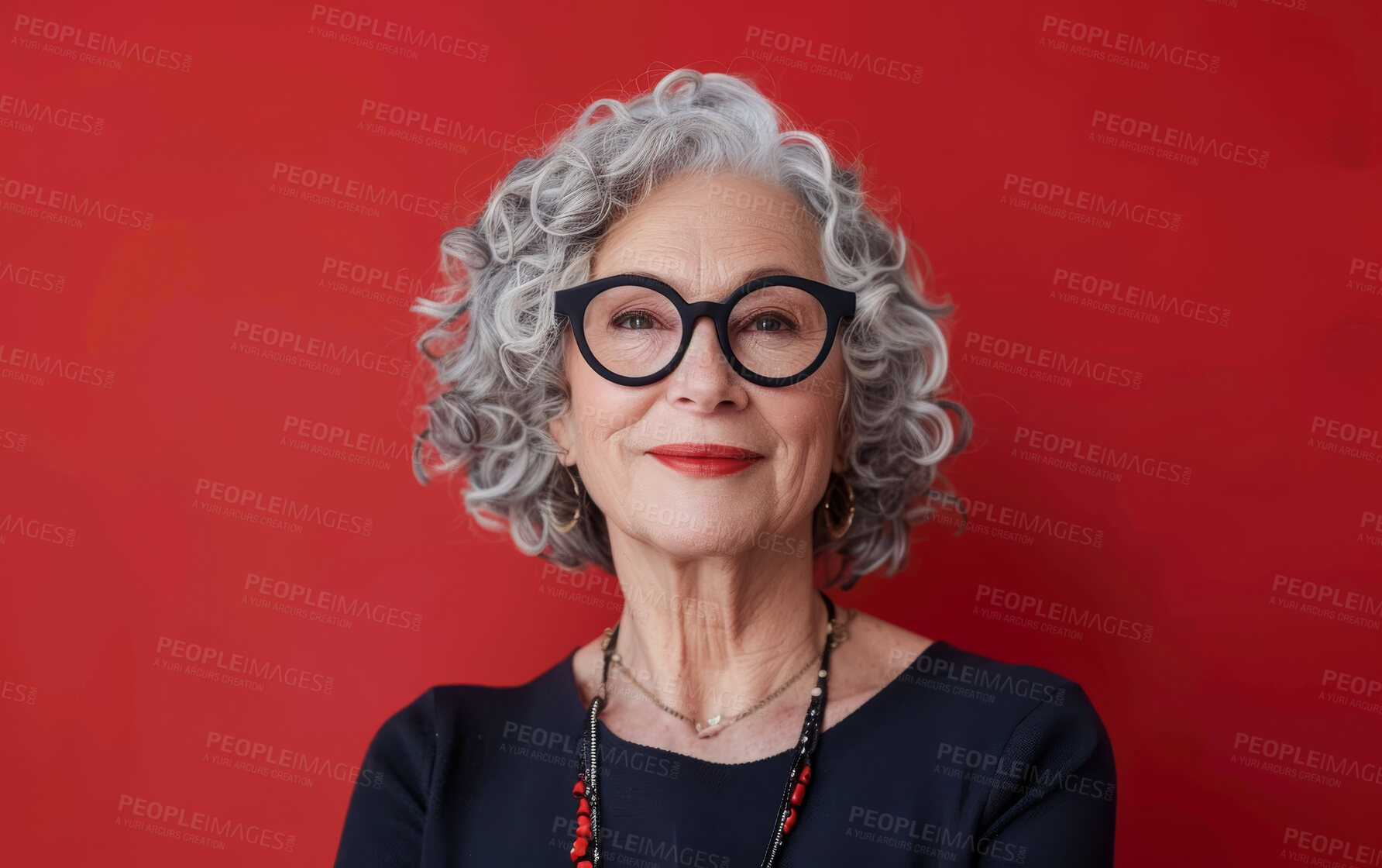 Buy stock photo Mature woman, portrait and designer employee in studio, happy and CEO pride on red background. Female person, entrepreneur and mockup space for professional, confident and career opportunity in Italy