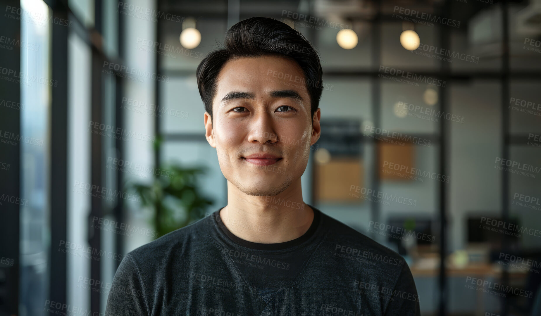 Buy stock photo Smile, confidence and portrait of Asian man at startup with professional career opportunity at design office. About us, business entrepreneur and happy face of consultant at creative agency in Japan.