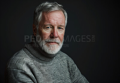 Mature man, studio and portrait with consultant, beard and corporate confidence isolated on grey background. CEO, mockup and company executive with professional ambition, management for businessman