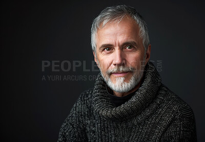 Mature businessman, studio and portrait with confidence, beard and corporate consultant isolated on grey background. CEO, mockup and company executive with professional ambition, management for man