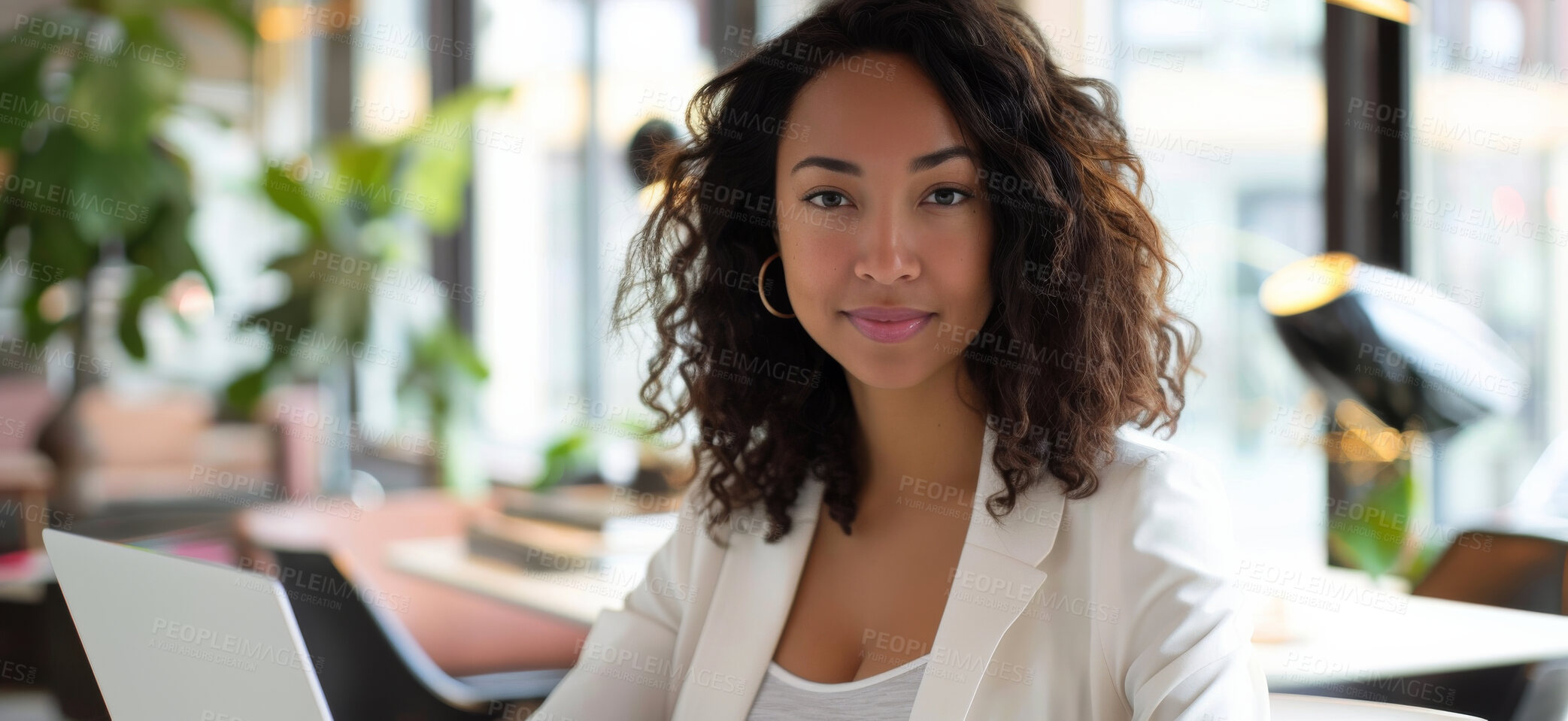 Buy stock photo African woman, portrait and office with smile, proud and confidence for journalism goals. Creative writer, professional news editor and reporter for content creation, publishing and press startup