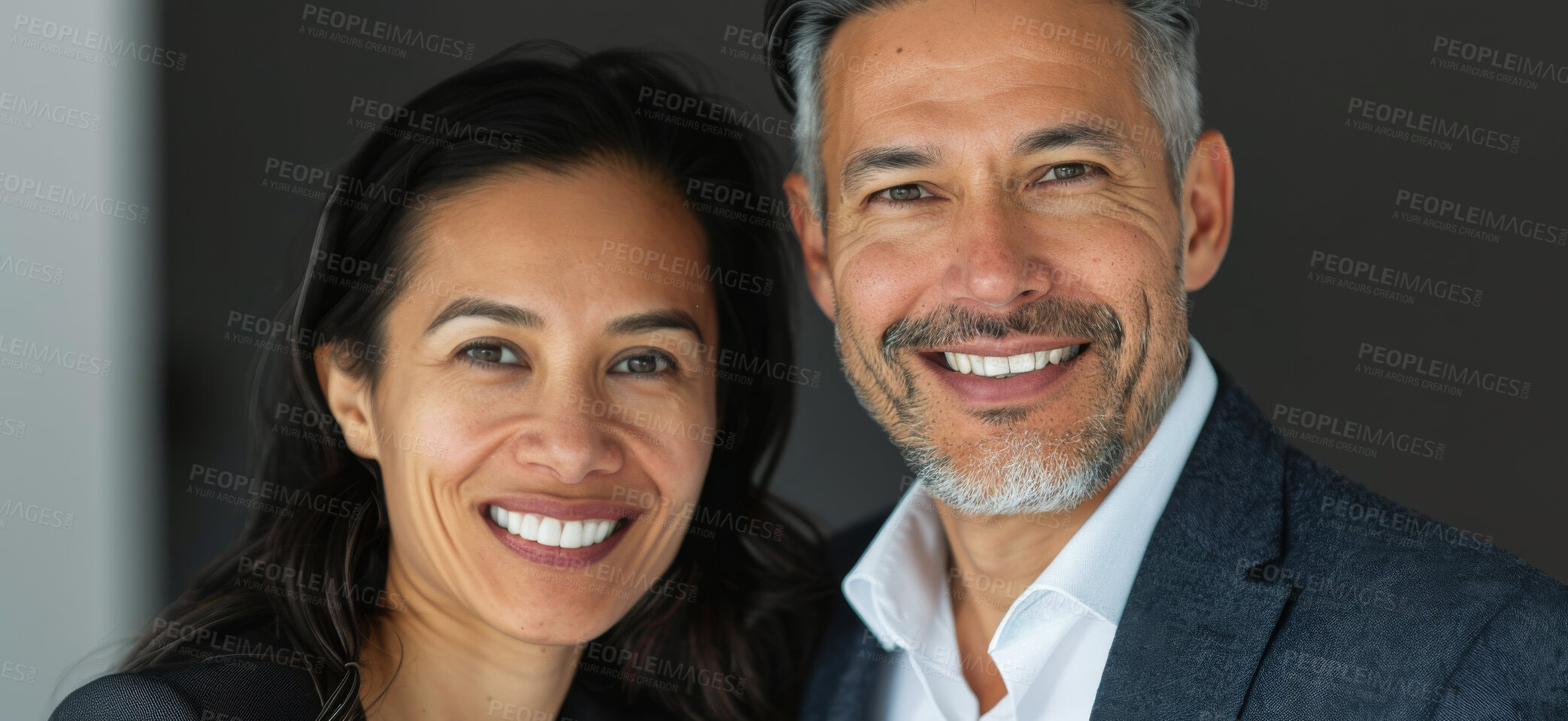 Buy stock photo Portrait, businessman and mature woman with partnership, smile and confidence at labor law firm. Lawyer, attorney or professional legal team with support, trust and human resources consulting agency