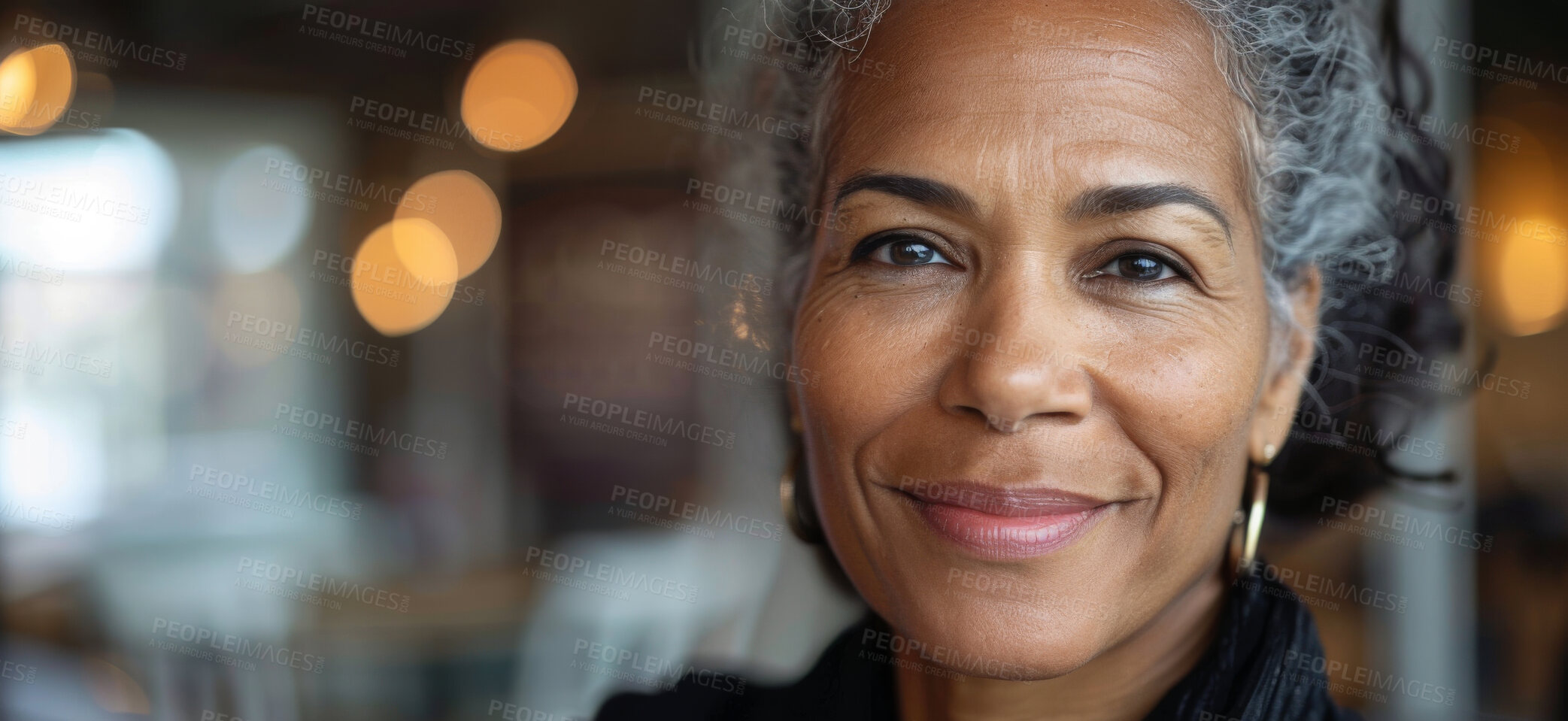 Buy stock photo African businesswoman, portrait and office, smile in business for working goals and success. Mature corporate lawyer, happy and law firm employee with attorney confidence and New York legal workplace