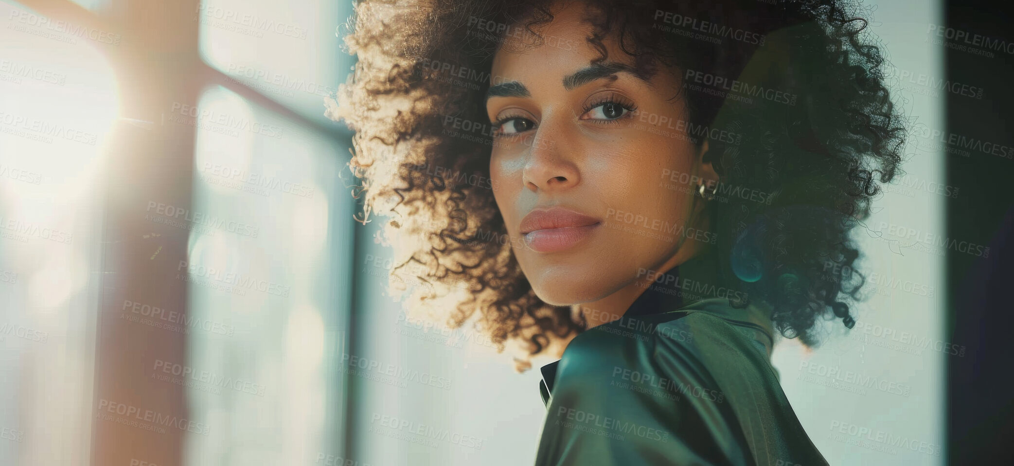 Buy stock photo Business, black girl and portrait in office for face of creative company, interior designer and confident for startup agency. Female entrepreneur, proud and professional in workplace for development.