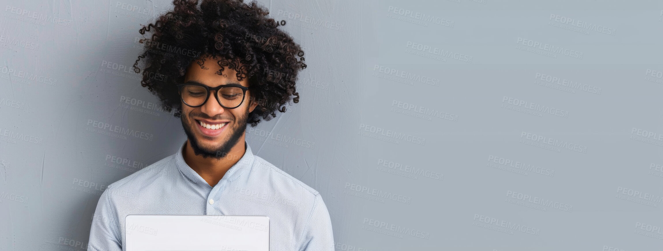 Buy stock photo Business, smile and man with tablet, typing and connection on white studio background. Person, mockup space and employee with technology, social media or online reading with digital app or consultant