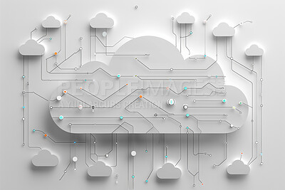 Cloud computing, futuristic and circuitboard for electronics with big data, connection or interface. Information technology, iot and digital with hardware for networking, cyber servers or web