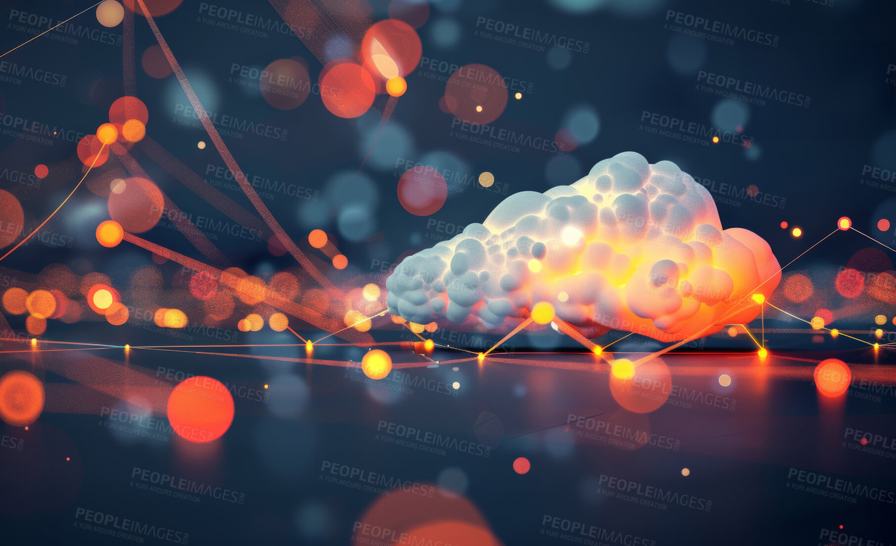 Buy stock photo Cloud computing, data and transfer for network connection or platform for storage, server and cybersecurity or backup. Information technology, system and iot for download or protection and software.