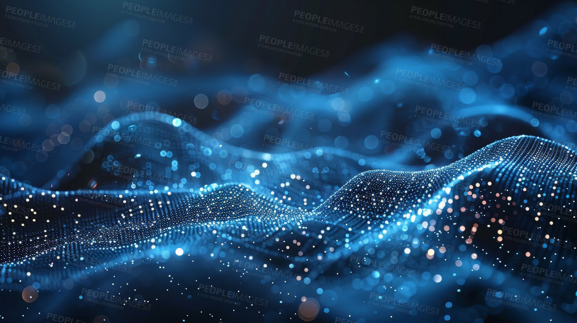 Buy stock photo Particle, connection and data motion or waves, information technology and cyber space or programming for network. Computing and futuristic internet service for connectivity, server and software