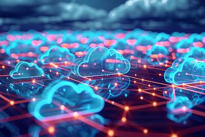 Buy stock photo Cloud computing, futuristic and circuit board in 3d for electronics with big data, connection or interface. Information technology, iot and digital with hardware for networking, cyber servers or web