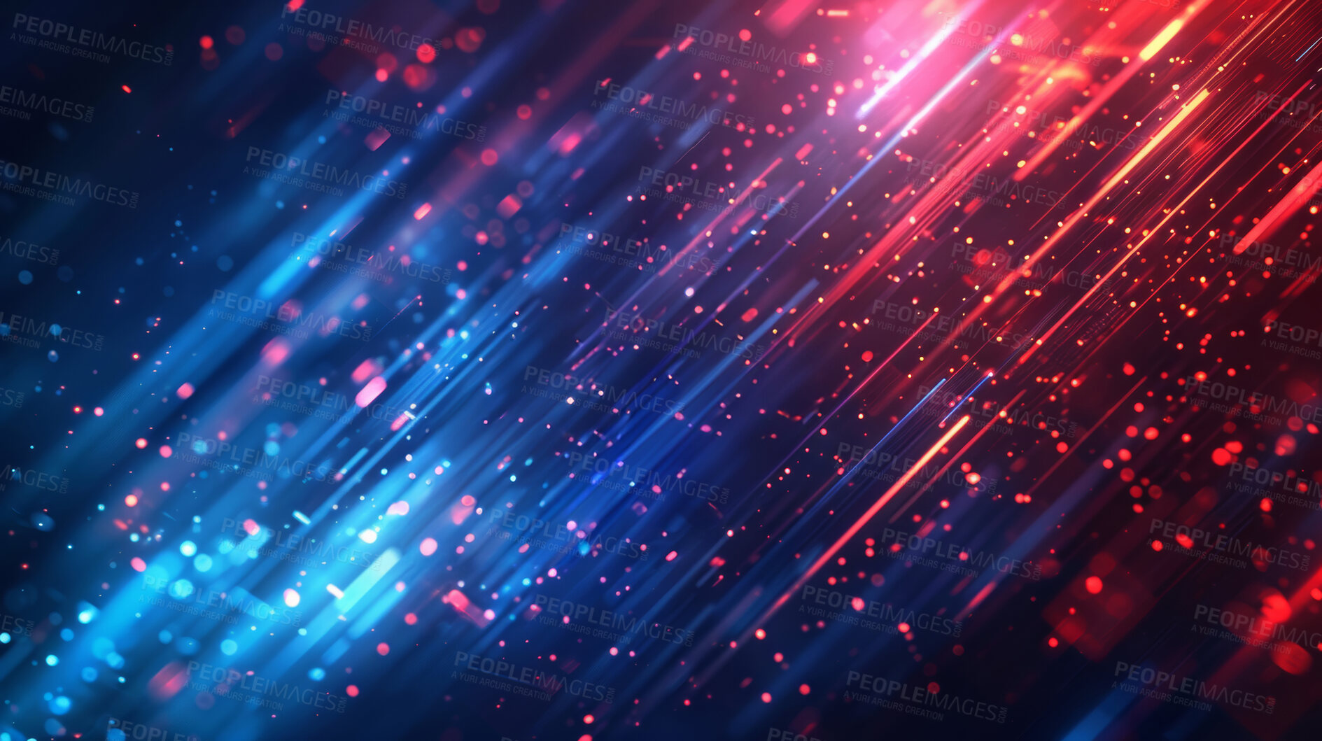 Buy stock photo Abstract, technology and internet or speed as background or futuristic wallpaper, metaverse or cloud computing. Bokeh, lights and fast connection with motherboard circuit or algorithm, cyber or cpu