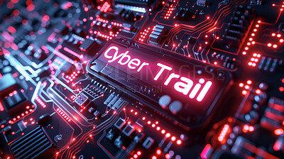 Network, circuit and motherboard of technology with cpu for cyber trail, abstract and cloud computing. Cybersecurity, system and neon graphic of server for big data, encryption or database innovation
