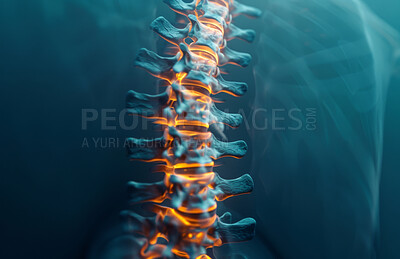Spine, inflammation and back pain or injury x ray for vertebra pressure, tension or overlay. Joint, anatomy and herniated disc with skeleton bone or emergency surgery as strain, fracture or scoliosis