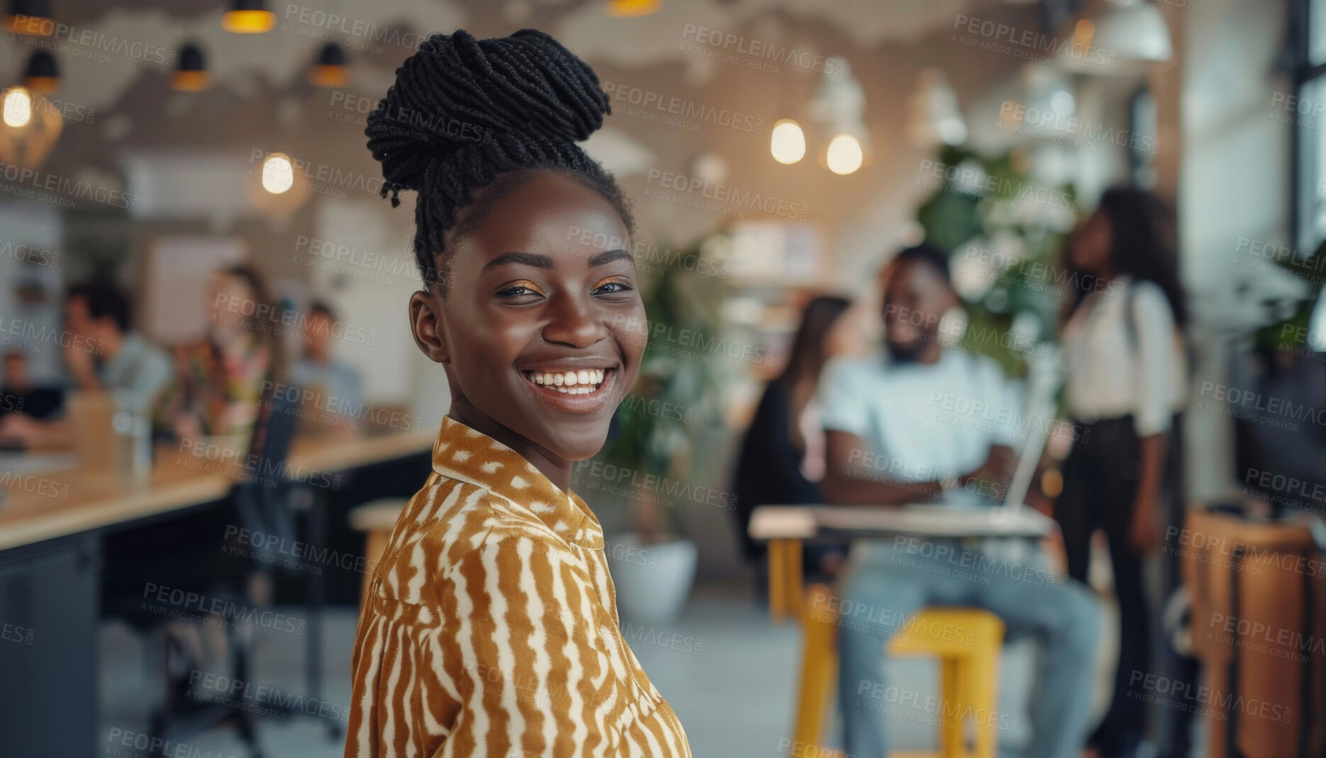 Buy stock photo Creative, office and portrait of black woman with smile at work for advertising agency, career and job. Happy, employee and female person with confidence in Nigeria for business, company and pride