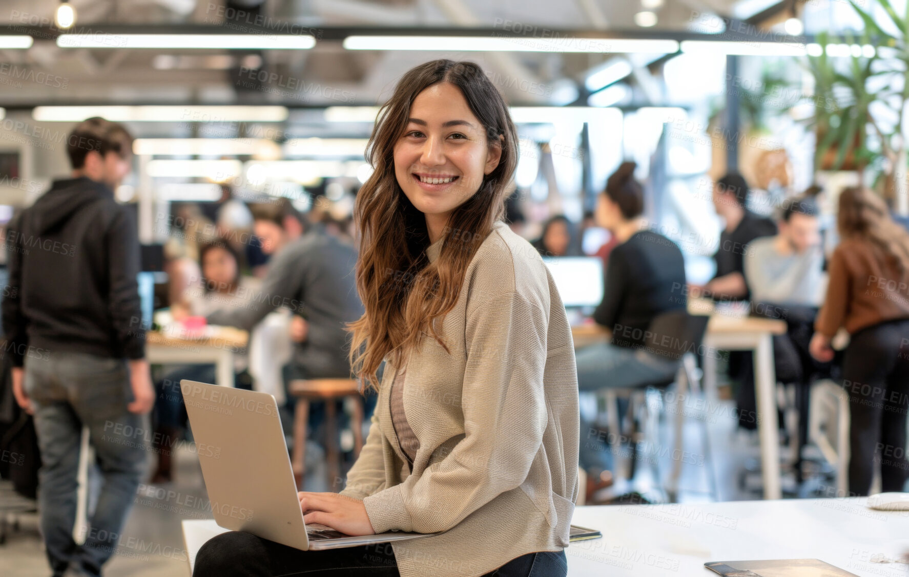 Buy stock photo Business woman, laptop and office with creative planning, copywriting and editorial department for magazine. Portrait of worker or online editor typing on computer in coworking space or media startup