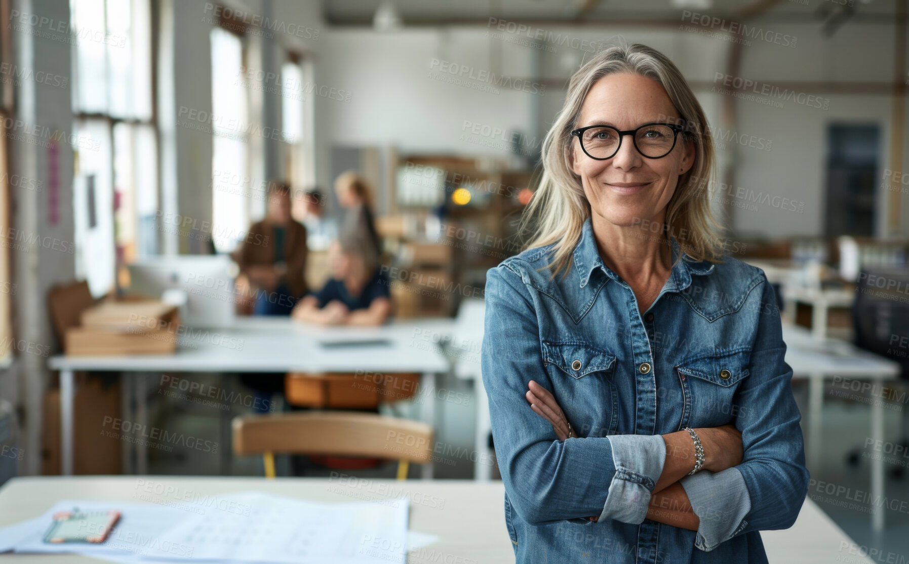 Buy stock photo Crossed arms, business and portrait of woman in office with positive, good and confident attitude. Happy, pride and female graphic designer with creative career in startup workplace in New York.