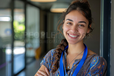 Portrait, smile and creative business woman in office, workplace or company for startup career in Mexico. Face, happy professional and confident entrepreneur, worker and young editor at convention