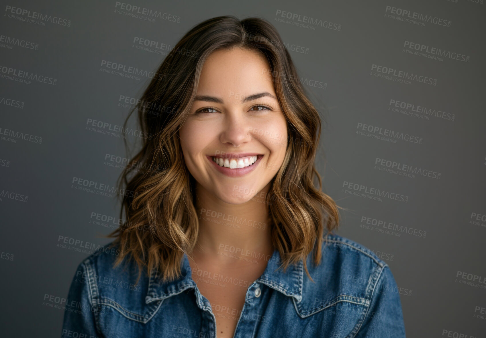 Buy stock photo Happy, young woman and designer with fashion for creative company and startup career isolated in studio. Female person or entrepreneur and smile in portrait for business worker as editor in Canada