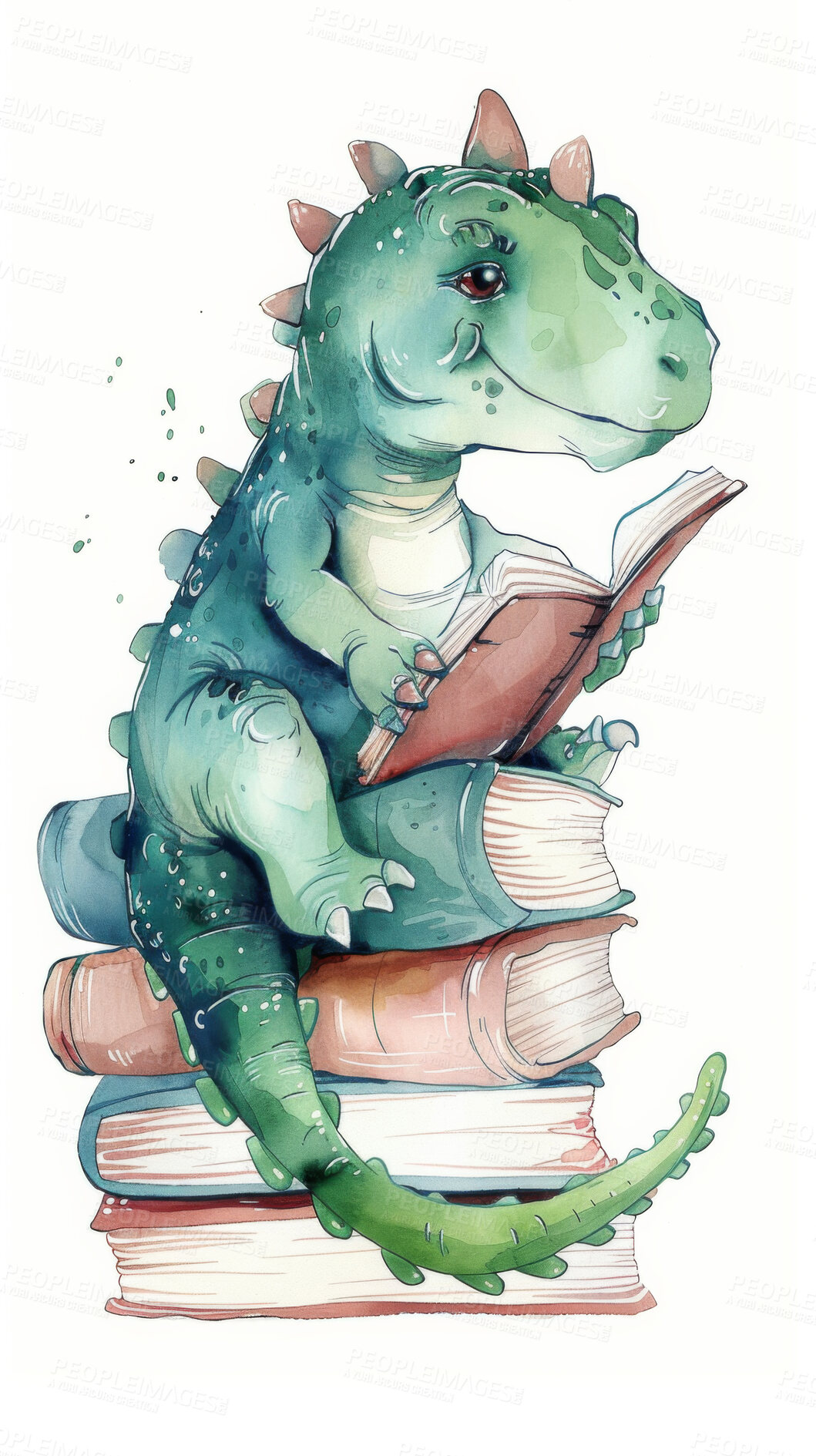 Buy stock photo Dragon, illustration and fantasy or reading book, youth and library for study and education learning. Storytelling, knowledge and children genre or fiction, literature and novel for imagination