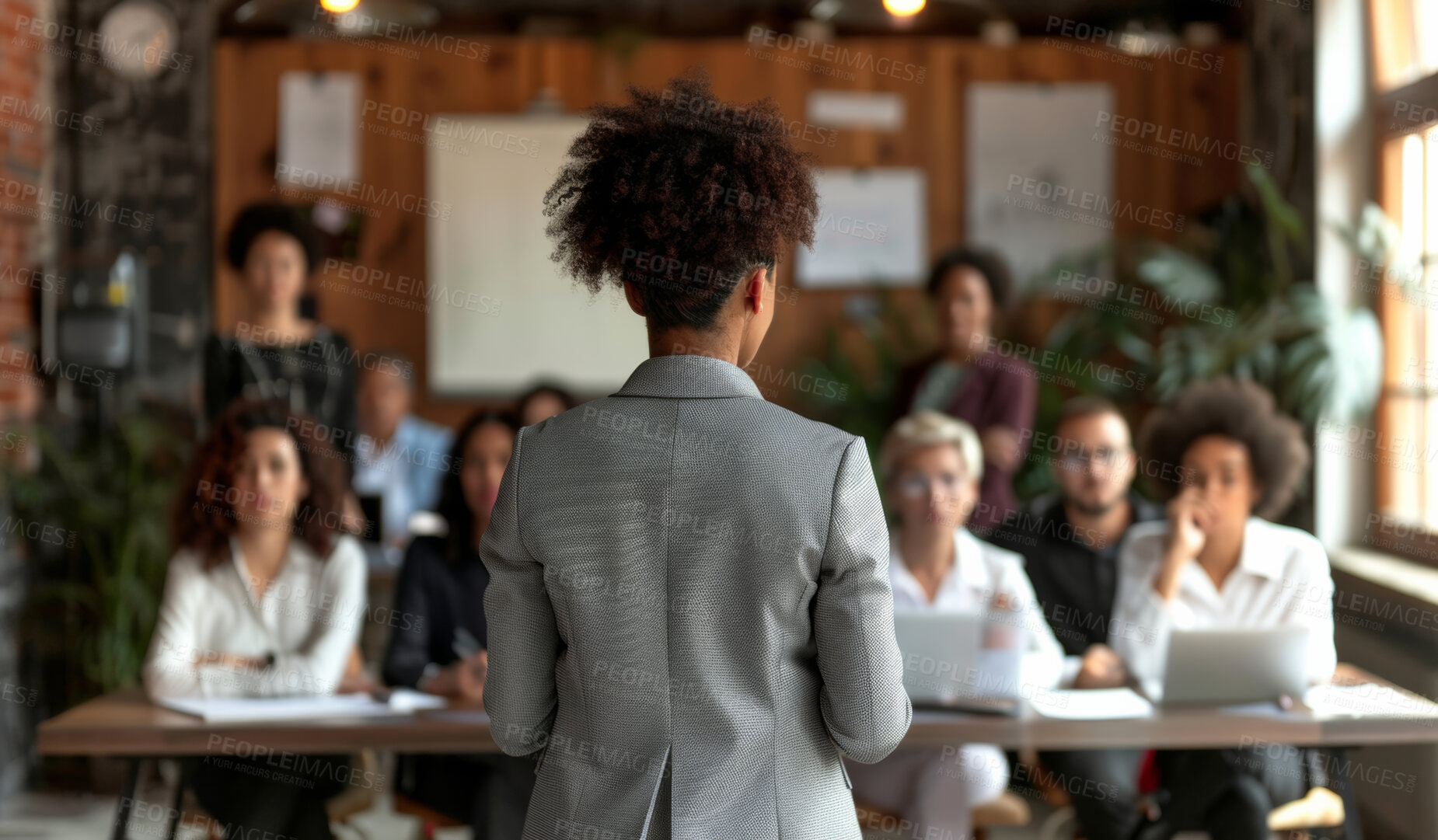 Buy stock photo Woman, teacher and back with university students in class for lesson, education and learning with laptops. Female presenter, lecturer and college tutorial for help with curriculum or syllabus 