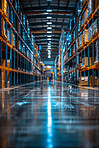 Interior, storage and warehouse with empty facility or plant for delivery, distribution or shipping. Inventory, stock and supply chain logistics with depot for commercial or industrial wholesale