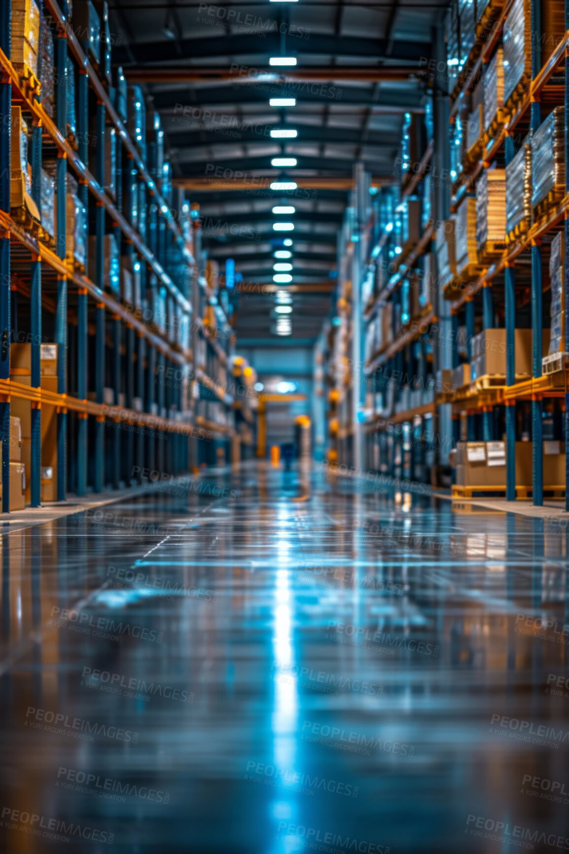 Buy stock photo Interior, storage and warehouse with empty facility or plant for delivery, distribution or shipping. Inventory, stock and supply chain logistics with depot for commercial or industrial wholesale