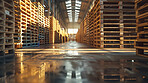 Warehouse, pallet and supplier with distribution, stack and wholesale logistics for storage. Facility, shipment and freight for cargo, transportation and stock delivery with lumber storehouse