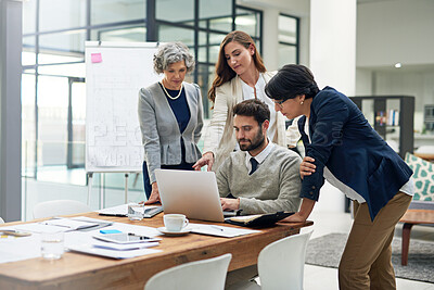 Buy stock photo Cropped shot of a group of businesspeople meeting in the boardroom