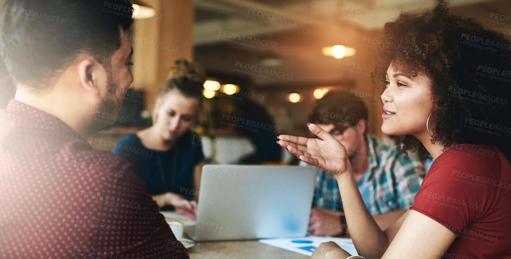 Buy stock photo People, university student and study group with conversation at library on campus for exams, test or assignment. College learner, teamwork and collaboration on studies, discussion on project