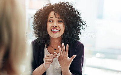 Buy stock photo Woman, talking and training team in office, planning and manager for communication or proposal. Female person, conversation and professional for support in collaboration, speaking and networking