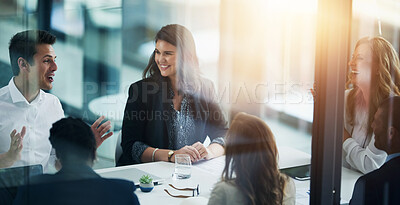 Buy stock photo Discussion, meeting and business people in office for talking, project and conversation for ideas. Professional, corporate agency and people in workplace for planning, communication and collaboration