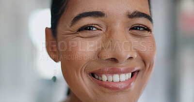 Buy stock photo Woman, smile and healthcare for teeth, cleaning and dental care or oral hygiene for gums. Happy, female person and pride with confidence, dentist or orthodontist for treatment, filling and polish