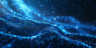 Buy stock photo Blue sound waves, software and futuristic technology with  visualization of digital for big data, transfer and effects. Internet, cloud computing and application for process in waveform or pattern