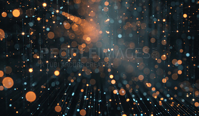 Buy stock photo Bokeh, pattern and background with design, texture and lines for connection of abstract data. Light, defocused blur and backdrop with illustration of futuristic dots, glitter or glow of magic circle