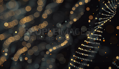 Buy stock photo Bokeh, design and background with pattern, texture and info for connection of binary data tech. Light, defocused blur and backdrop illustration with futuristic dots, glitter or glow of magic circle