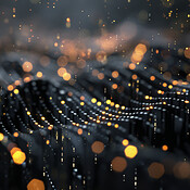 Digital, sound waves and futuristic technology with visualization of ...