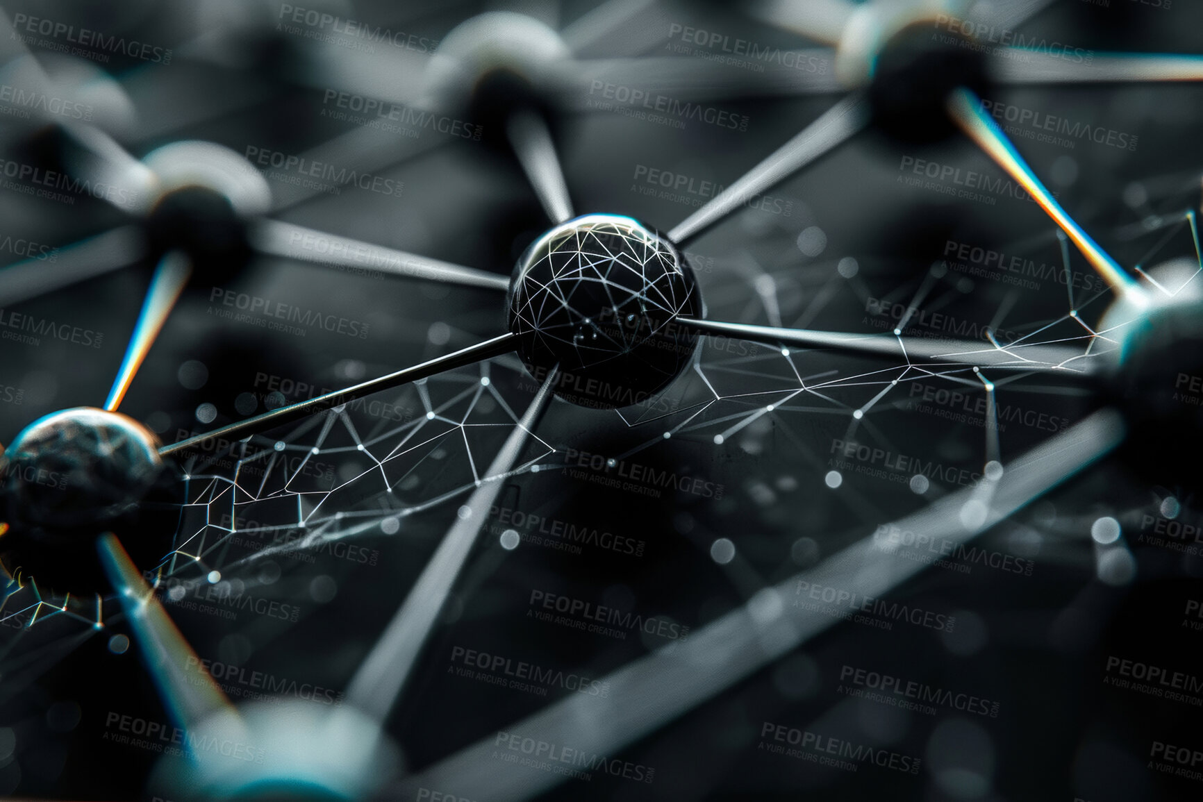 Buy stock photo Abstract, connection and background with network, molecule and stars for system structure. Grid, data and wireframe for science, infrastructure and future study with particles and internet graphic